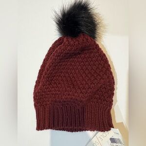 NWT SO CUTE:: Sole Society Maroon Knit Beanie with Dark Pom